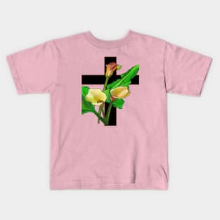 Three Calla Lilies And Christian Cross Art Kids T-Shirt